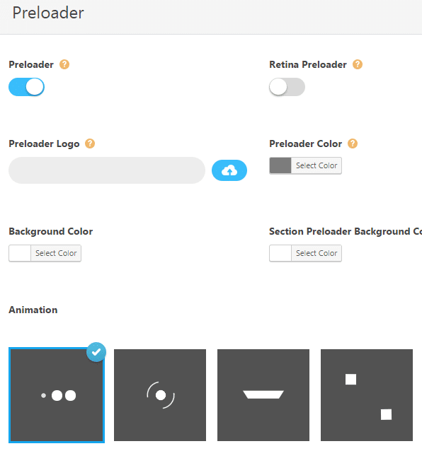 Site preloader theme options - settings