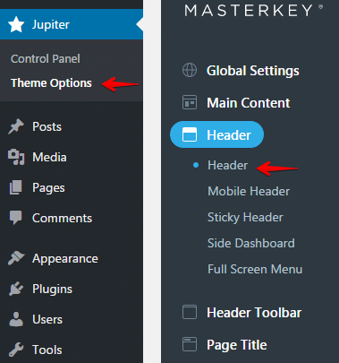 Theme options header main navigation typography - menu