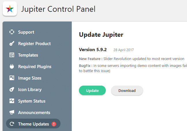 Updating Jupiter - Control panel