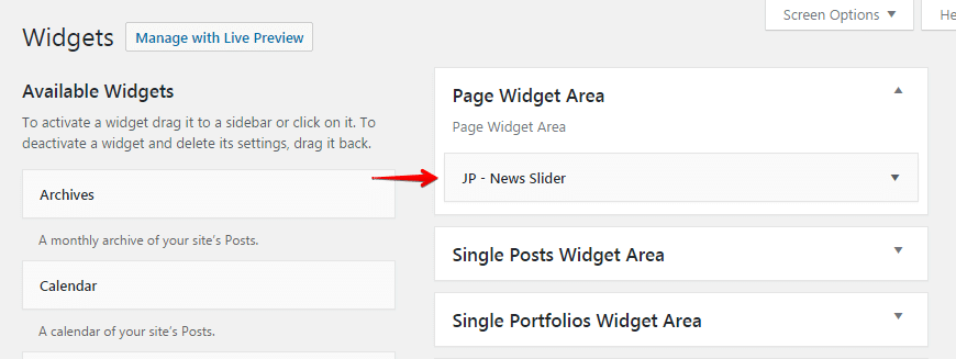 News slider widget - widget area