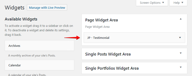 testimonial widget - widgets page