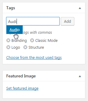 Configuring tags - adding tag to post
