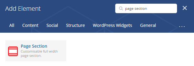 Page section shortcode - add element