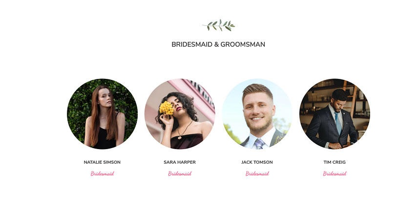 Elements for a wedding website- Team member