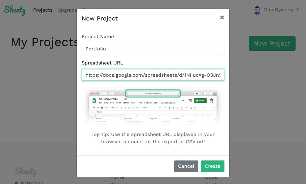 create a website with Google Sheets