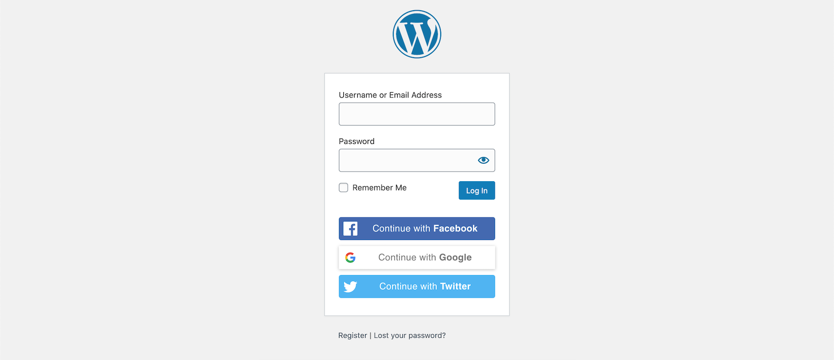 WordPress login authentication methods - social login