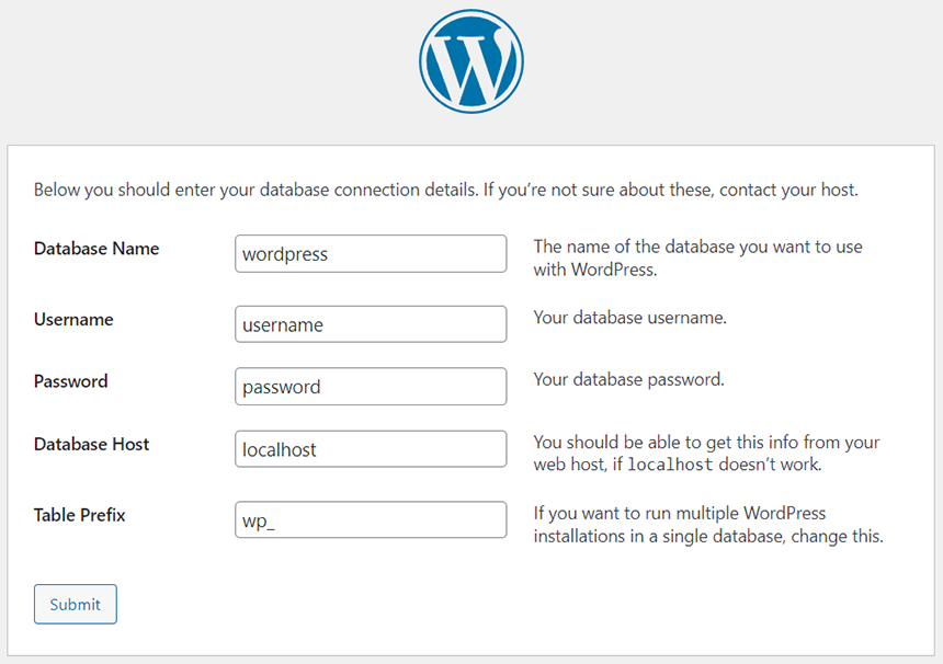 configuring WordPress in wp-config.php 